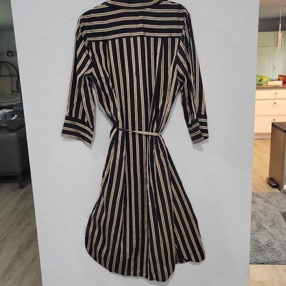 7 For All Mankind Large Striped Midi Dress MIDNIGHT NAVY/GOLD/WHITE STRIPES NWT - Picture 5 of 9